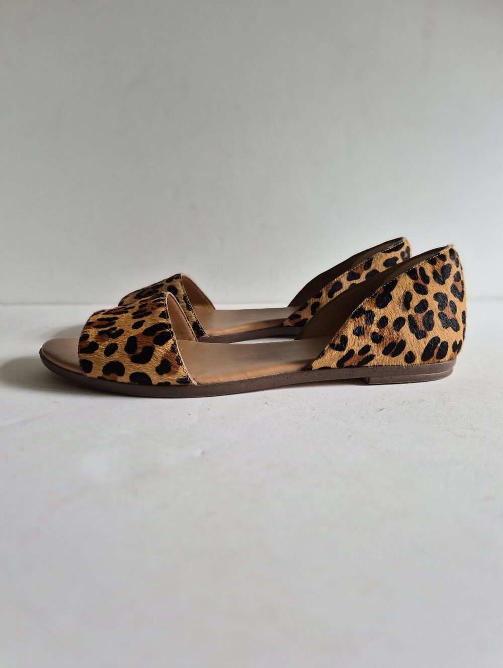 J.Crew Morgan Leopard Calf Hair Peep Toe Flats Size 9.5 Brown Tan Animal Print - Picture 11 of 16